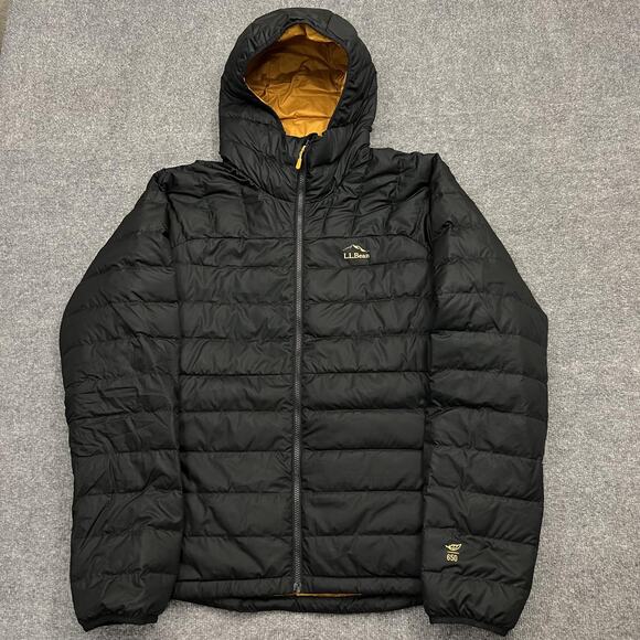LL Bean Jacket Mens 2XL Black Downtek 650 Puffer Hooded Insulated Winter Coat - Picture 1 of 12